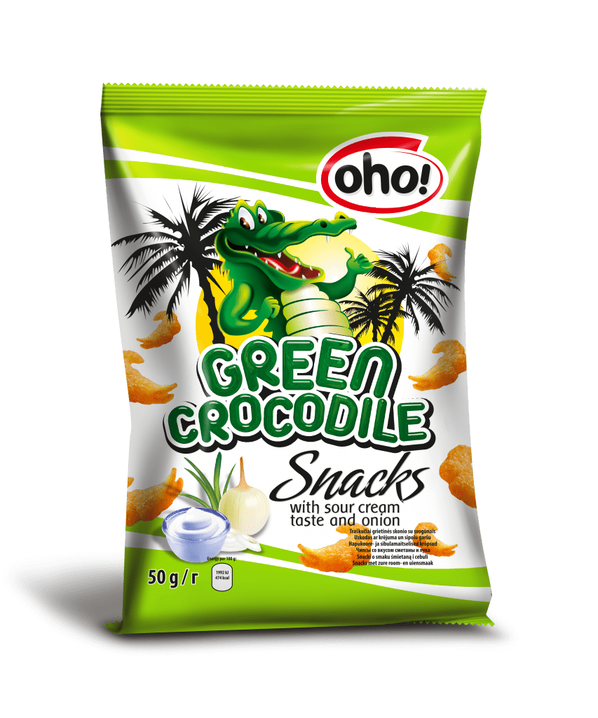 Grietinės ir svogūnų skonio traškučiai „Green Crocodile”